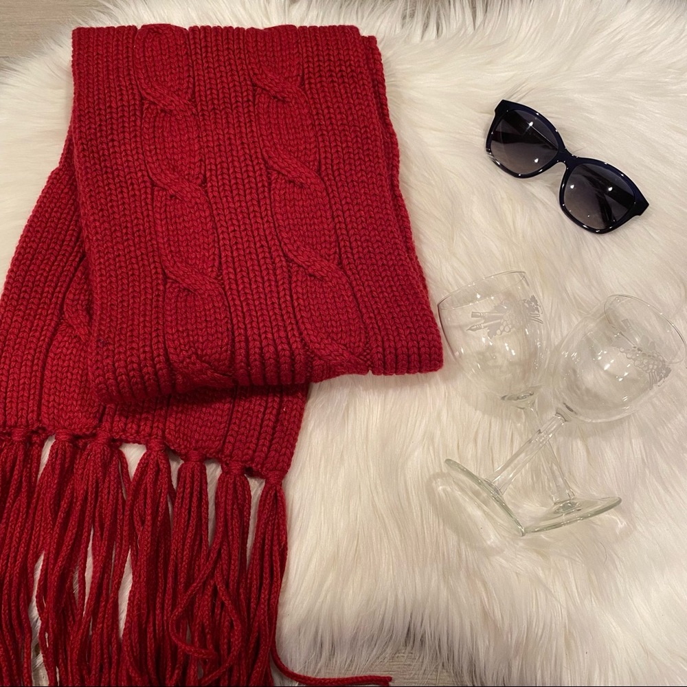 LOFT Berry Cable Knit Tassel Scarf